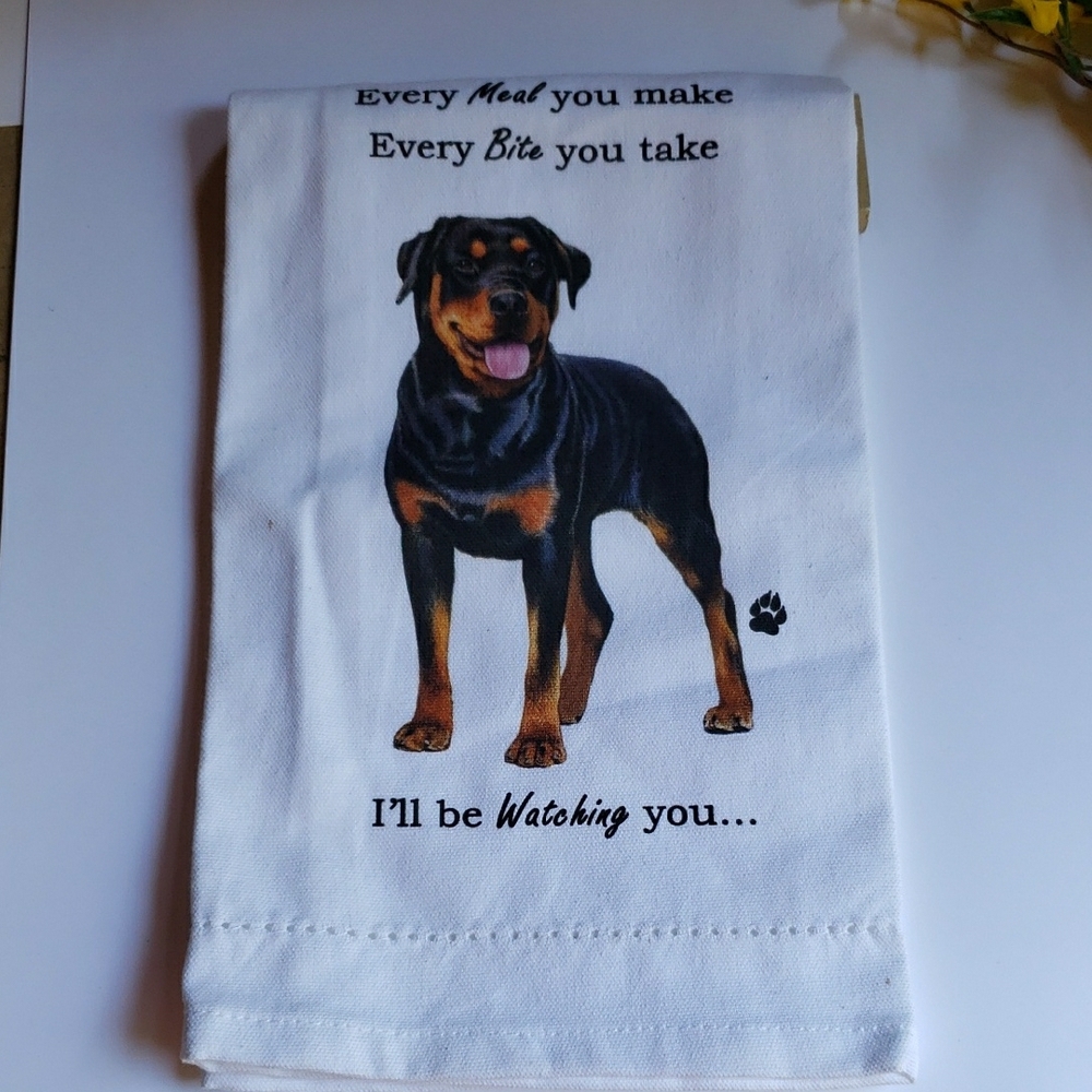 White and Black Rottweiler Kitchen Linen Towel